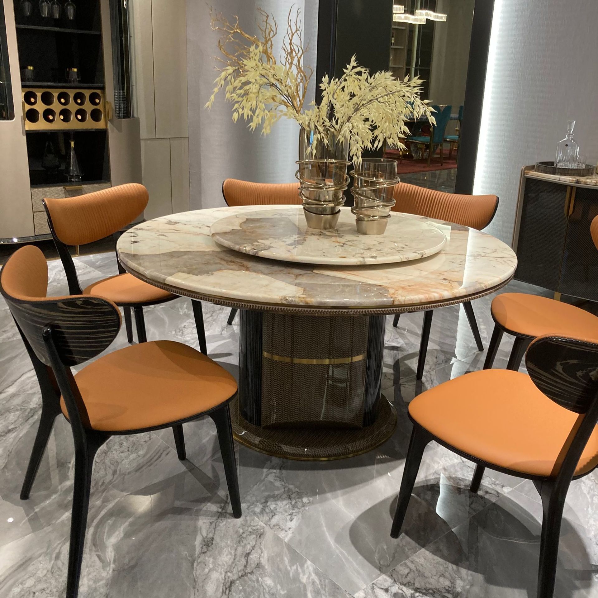 高端意式轻奢天然大理石圆形餐台餐桌奢石别墅大户型全屋配套家具