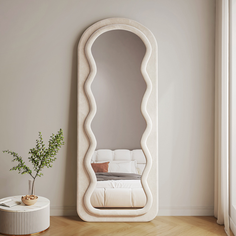 internet celebrity wave wall hanging mirror self-adhesive full-length mirror floor mirror home girl bedroom test special-shaped clothing mirror dressing mirror