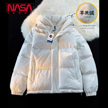NASA羊羔绒棉服情侣冬季2022新款白色加厚棉袄小个子冬毛领外套棉