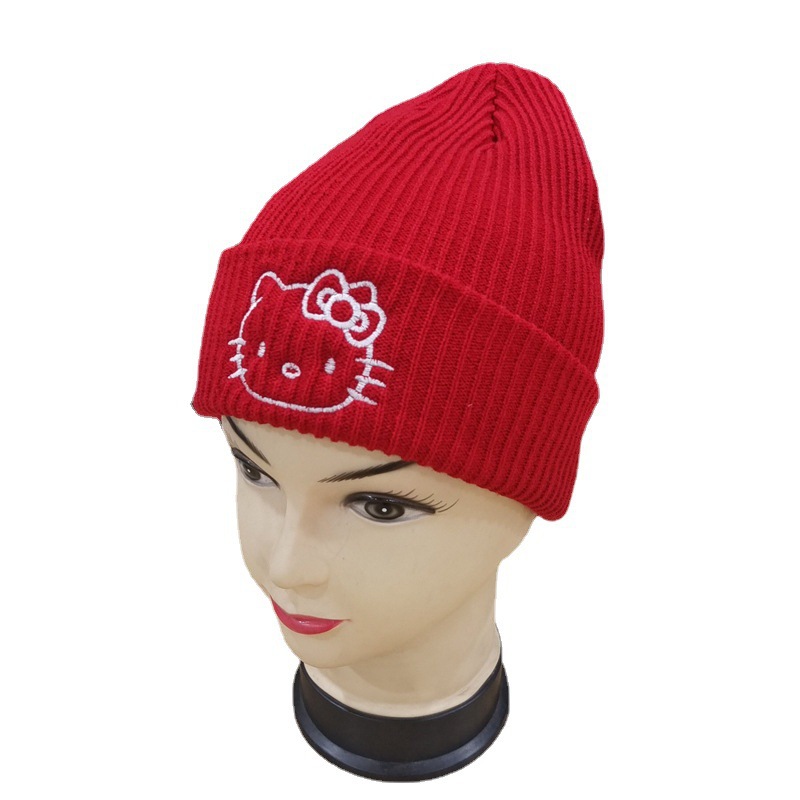 Cute Kitten Embroidery Knitted Hat Xiaohongshu Same Style Cat Woolen Cap Autumn and Winter Warm Hat Couple Pullover Hat