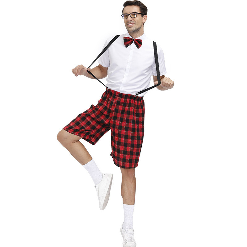佳荣万圣节服装 苏格兰红色格子情侣装 cos角色扮演学生装 校服派
