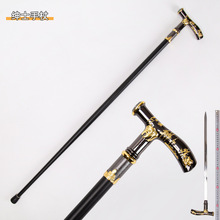 金属英伦风复古熊猫造型绅士手杖T型拐杖剑防身武器文明棍未开刃
