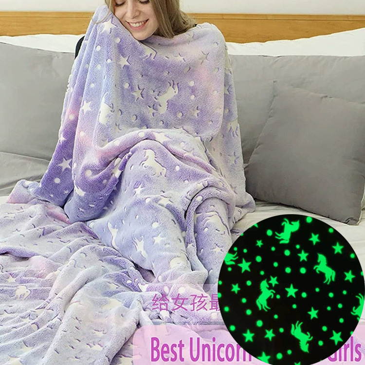 Cross-Border Air Conditioner Quilt Pink Star Moon Luminous Blanket Single Office Nap Double-Sided Flannel Blanket Foreign Trade