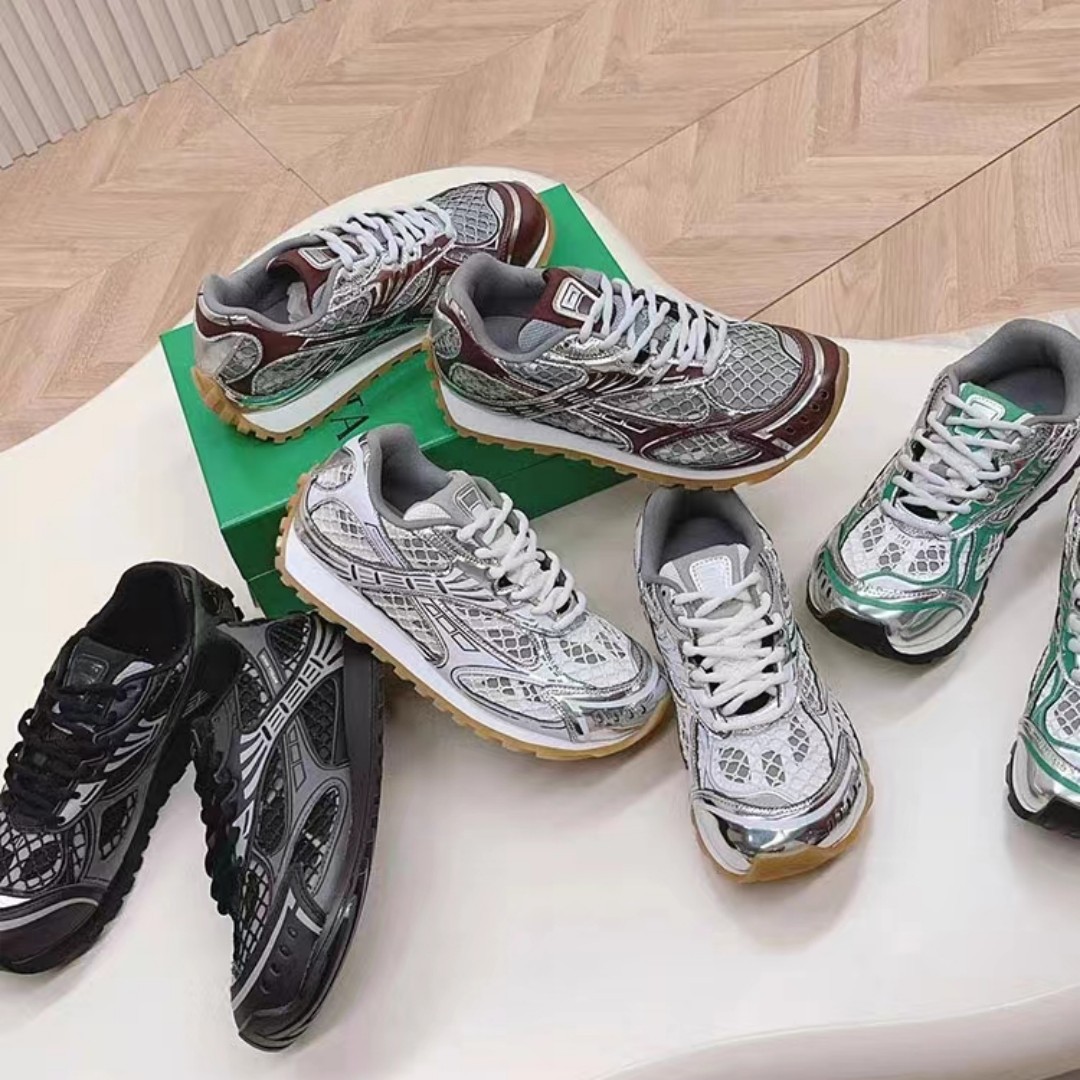 高定版bv家王一博周雨彤同款重工老爹鞋23年新款银色运动鞋女超火