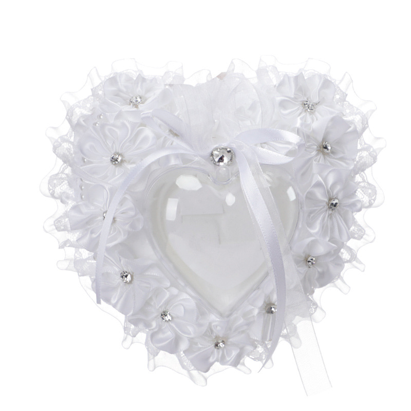 Western Wedding Pearl Ring Pillow Pe Foam Rose Ring Setting Wedding Cake Ring Box Bridal Heart-Shaped Ring Pillow