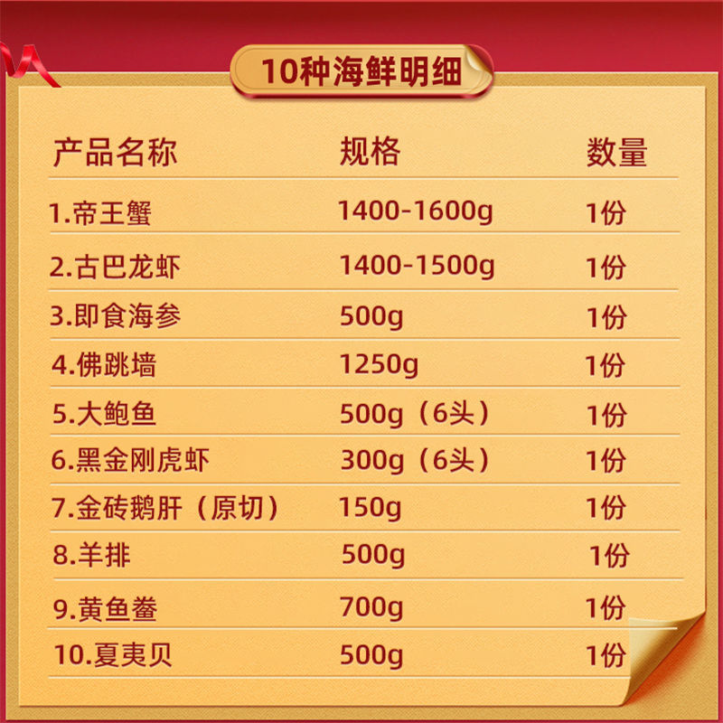 高端海鲜礼盒过年送礼大礼包年货年夜饭食材古巴龙虾帝王蟹佛跳墙