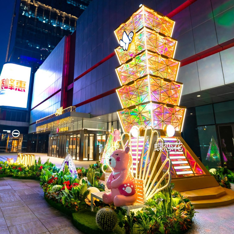 户外商业几何图形标志 亚克力幻彩圣诞节装饰 广场春节dp点主题