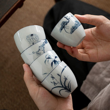 十路青手绘兰花品茗杯窑变古陶茶碗中式复古茶盏家用个人茶杯套装