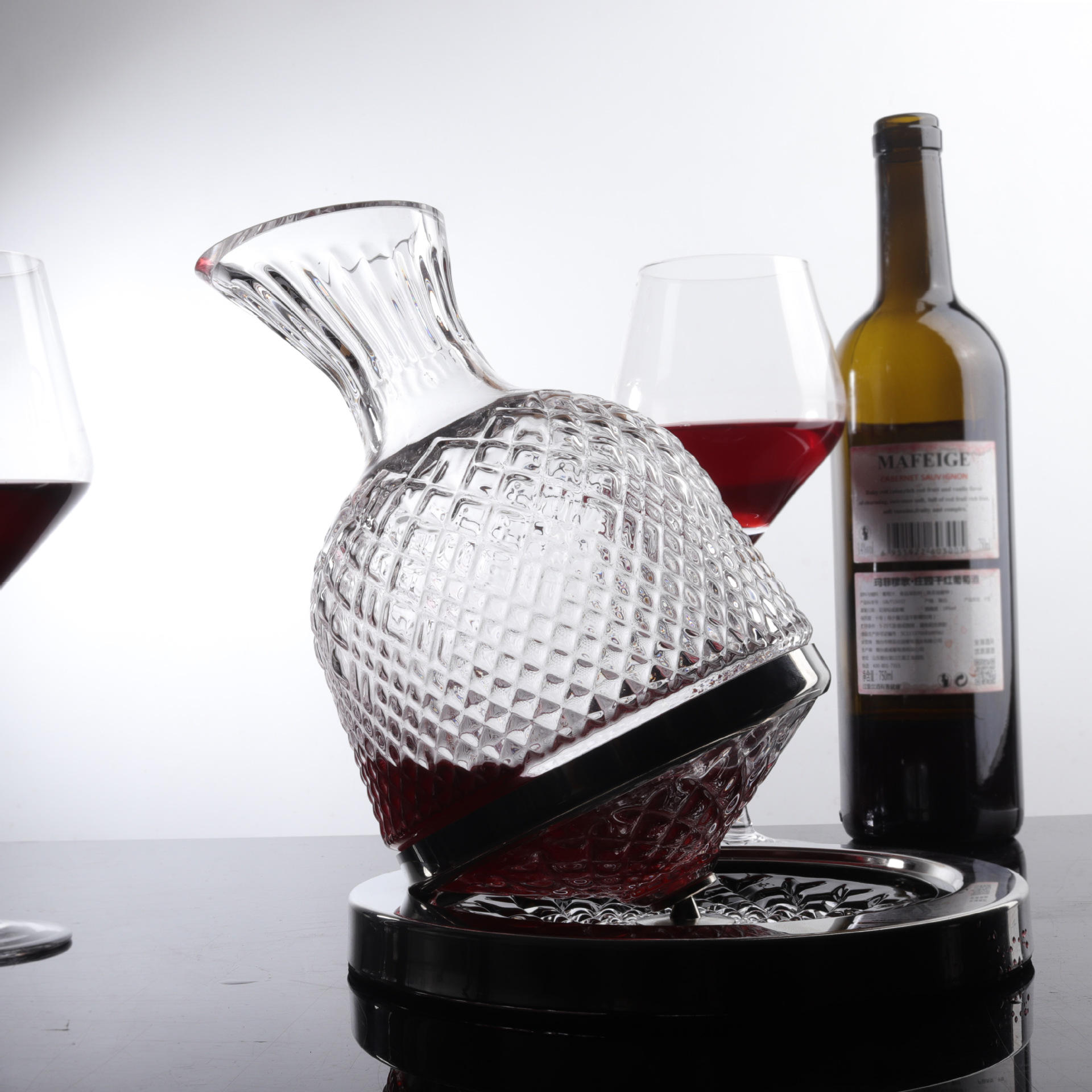 创意旋转陀螺醒酒器不倒翁家用高尚水晶玻璃红酒快速醒酒壶