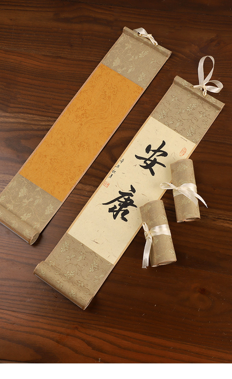 迷你小卷轴空白宣纸挂轴小号蜡染半生半熟书法国画创作纸禅意茶挂