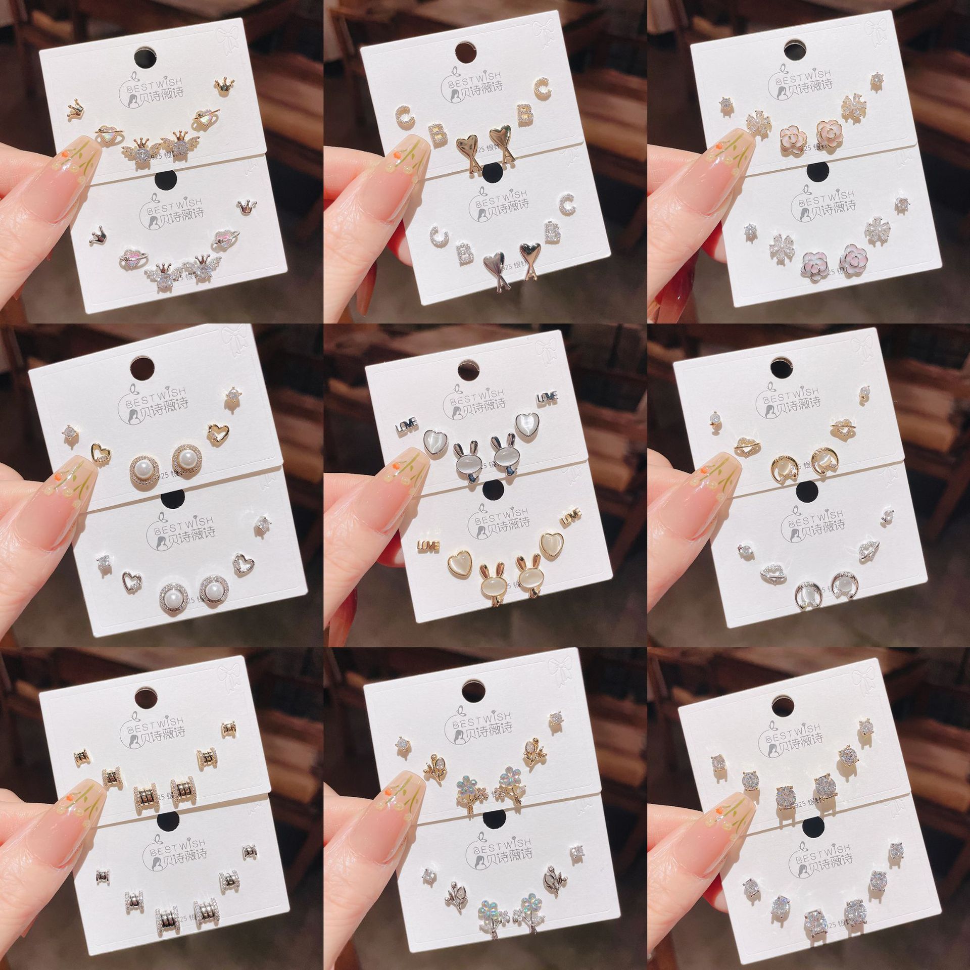 High-Quality Texture S925 Sterling Silver Needle 6-Piece Set Small Ear Studs Women's Korean Simple Temperamental Three Pairs of Ear Studs Wholesale