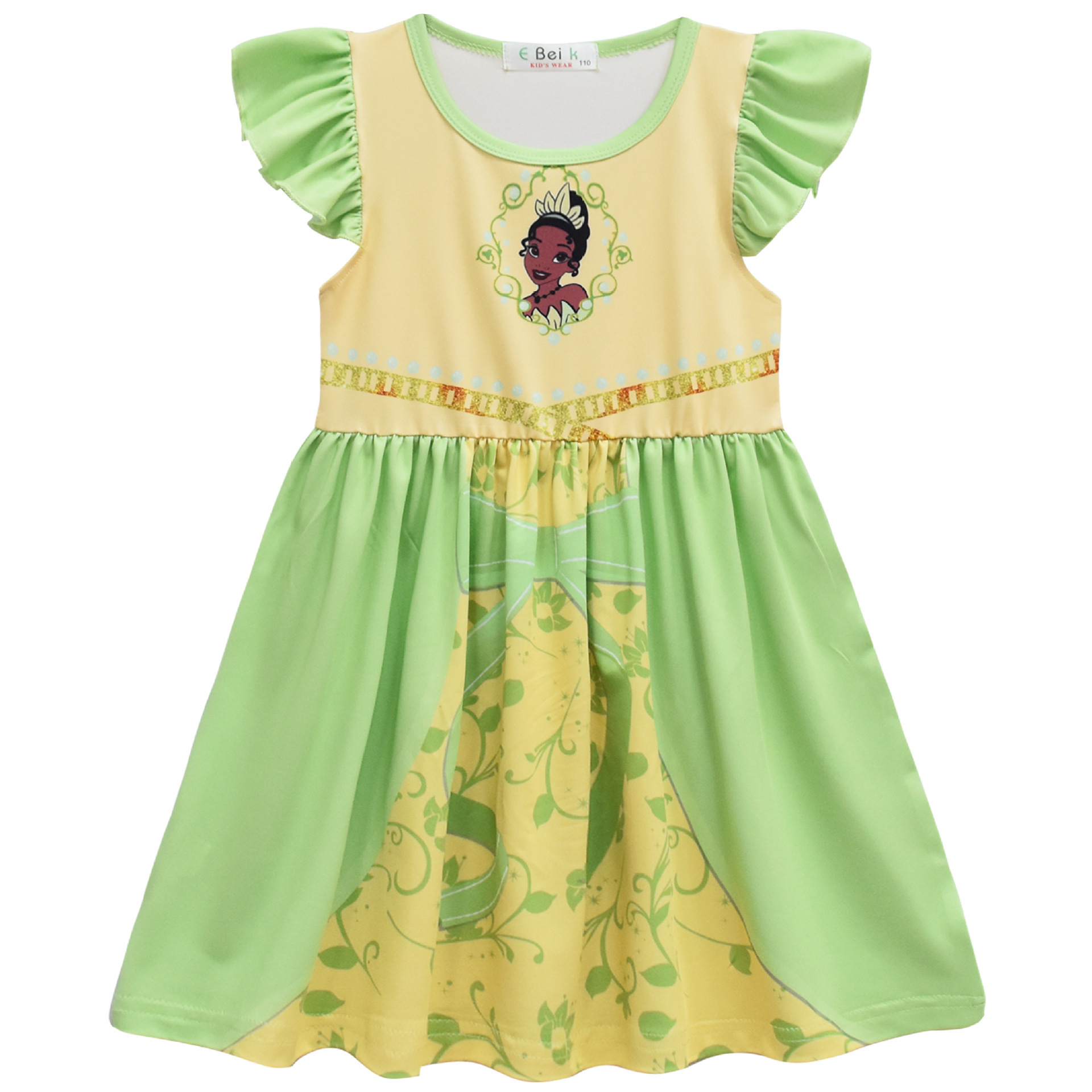 现货 万圣节角色扮演服装 青蛙公主蒂安娜 女童飞飞袖连衣裙82123