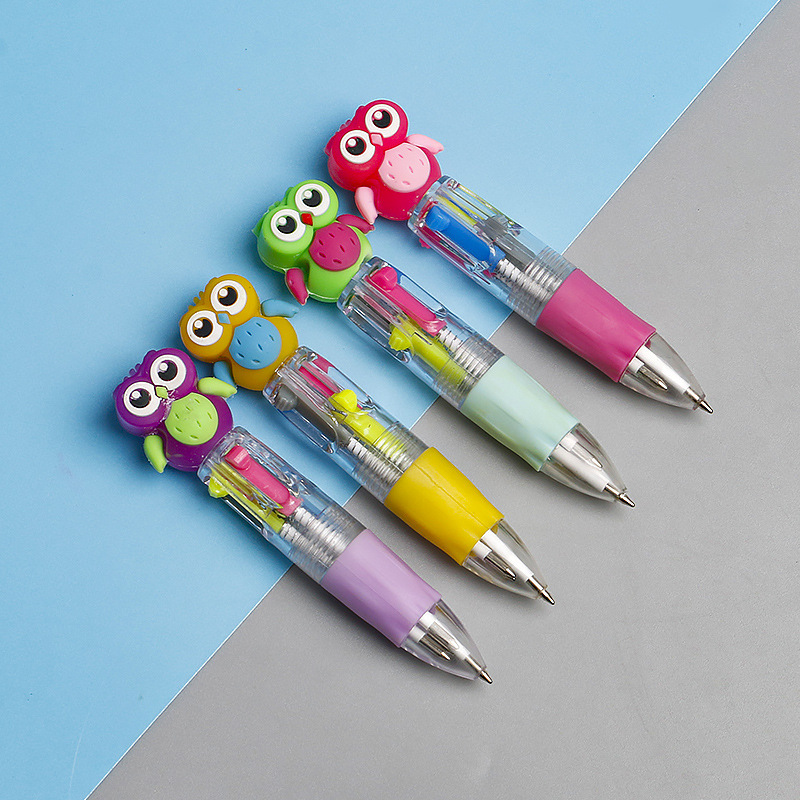 Cute Cartoon Mini Four-Color Ballpoint Pen Silicone Short Pen Easy to Carry 4 Color Pen Student Journal Multi-Color Ballpoint Pen