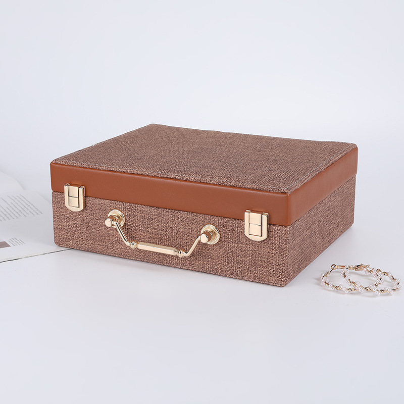 Pu Compartment Jewelry Box Exquisite Small Golden Lock Square Storage Box Necklace Ring Earrings Ear Studs Fashion Jewelry Box