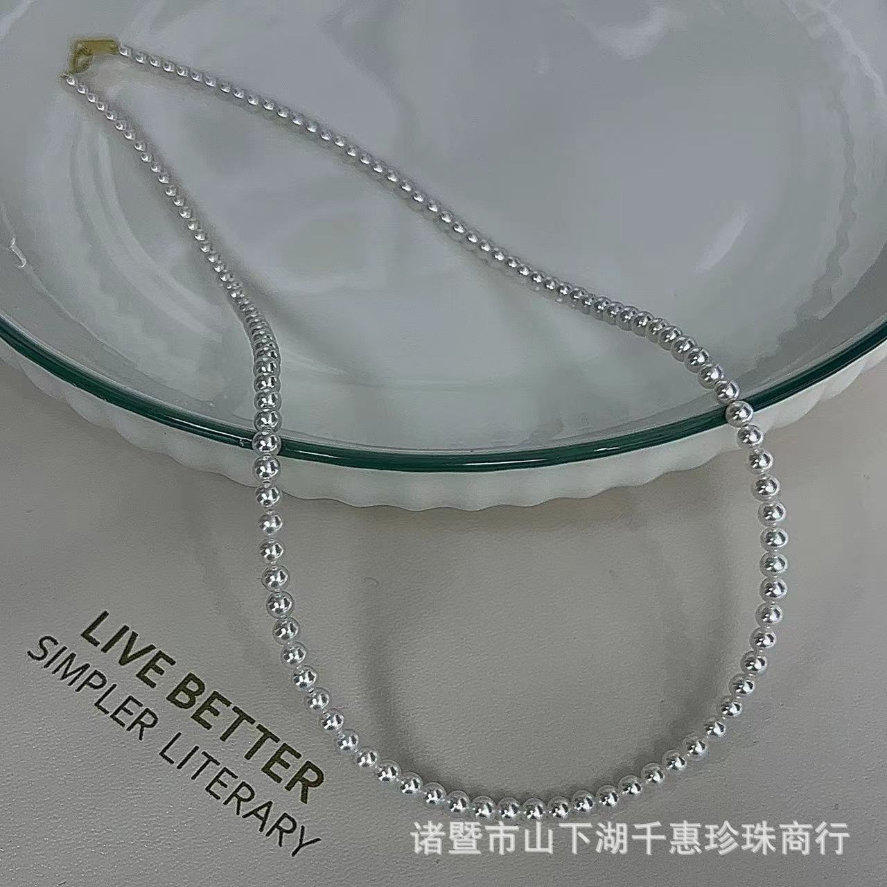 Freshwater Pearl Necklace Baby Chain Small Rice-Shaped Beads Aurora Perfect Circle Flawless 3-4mm Fashion Temperament Clavicle Chain
