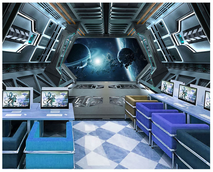科技感背景墙纸太空舱科幻主题壁纸公司办公室酒吧网咖电竞馆墙布