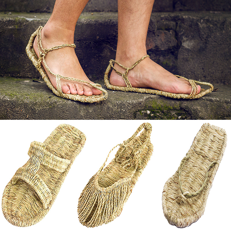 手工编织草鞋麻拖鞋潮女男士夏个性复古凉鞋网红军表演天然藤草