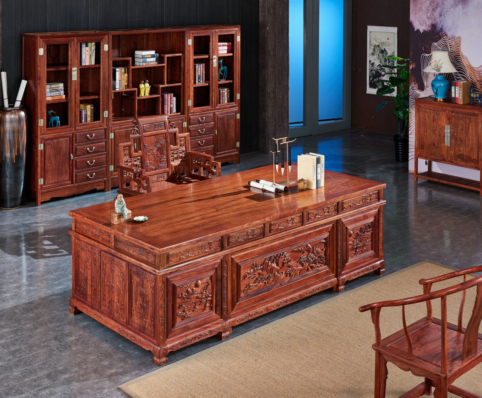 实木办公桌椅红木办公家具 山水办公台 木质家用书桌 老板桌