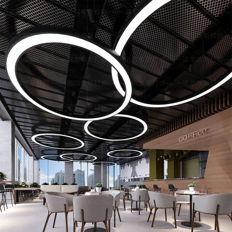 led圆形圆环吊灯创意个性办公室店铺大堂工业风圆圈工程环形吊灯