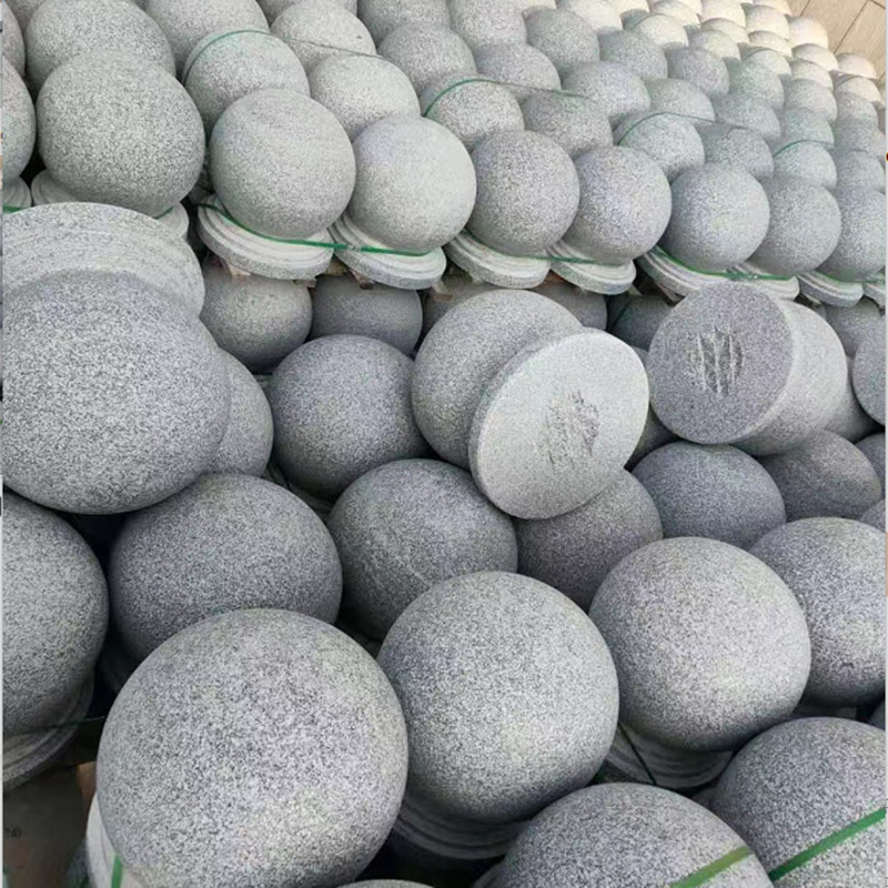 广场户外人行道挡车石球芝麻白石墩路障大理石花岗岩小区带底座