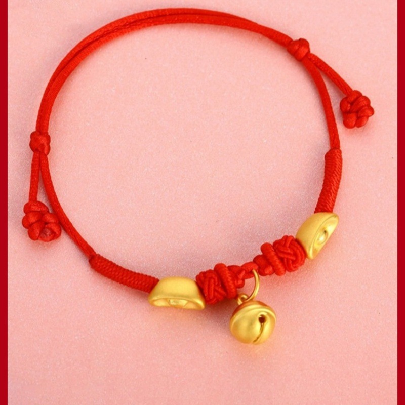 黄金铃铛脚链宝宝红绳手链足金999小元宝婴儿满月金饰儿童周岁礼