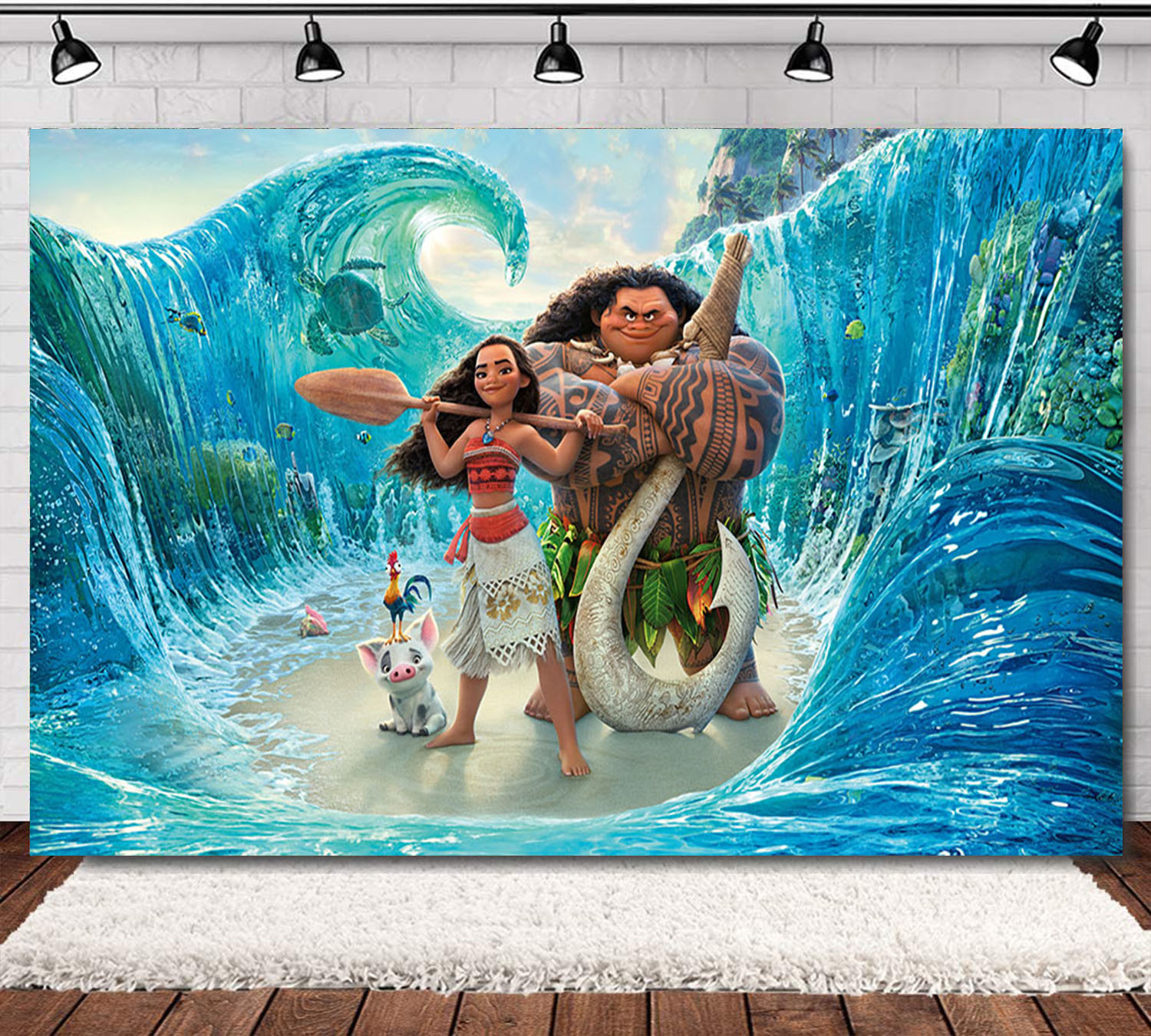 外贸新款海洋奇缘莫安娜公主儿童生日主题拍照摄影背景布跨境专供