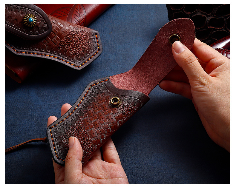 头层牛皮刀套折叠刀皮套植鞣雕花收纳小刀皮套户外刀库刀鞘刀壳