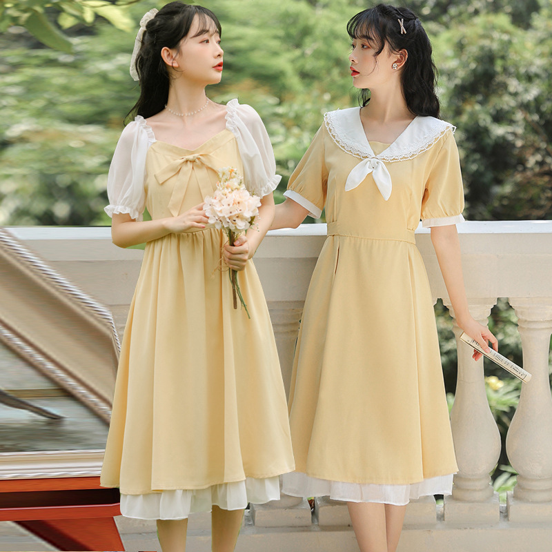 法式甜美初恋少女连衣裙女夏2021新款学生姐妹闺蜜装裙子超仙森系