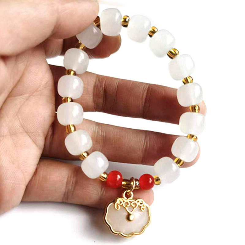 Imitation Hetian Jade Longevity Lock Bracelet Safety Lock Crystal Bracelet Students Bracelet Live Gift Girlfriends Women Bracelet