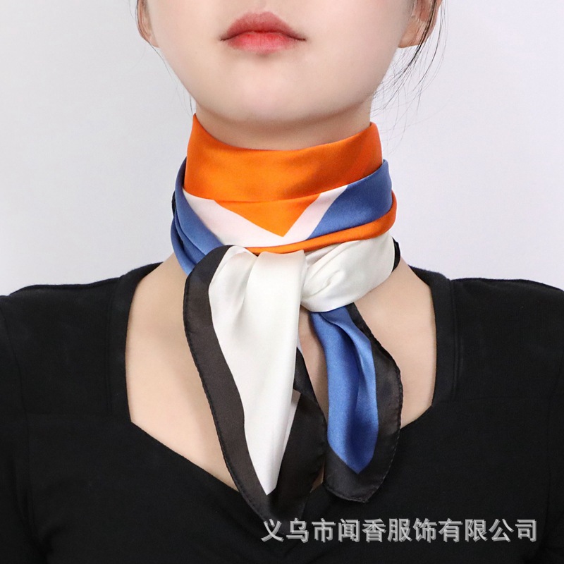 Four-Grid Contrast Color Small Silk Scarf 70 Square Scarf Korean Style Retro Easy Matching Scarf Fashion Spring, Autumn and Winter Scarf Scarf