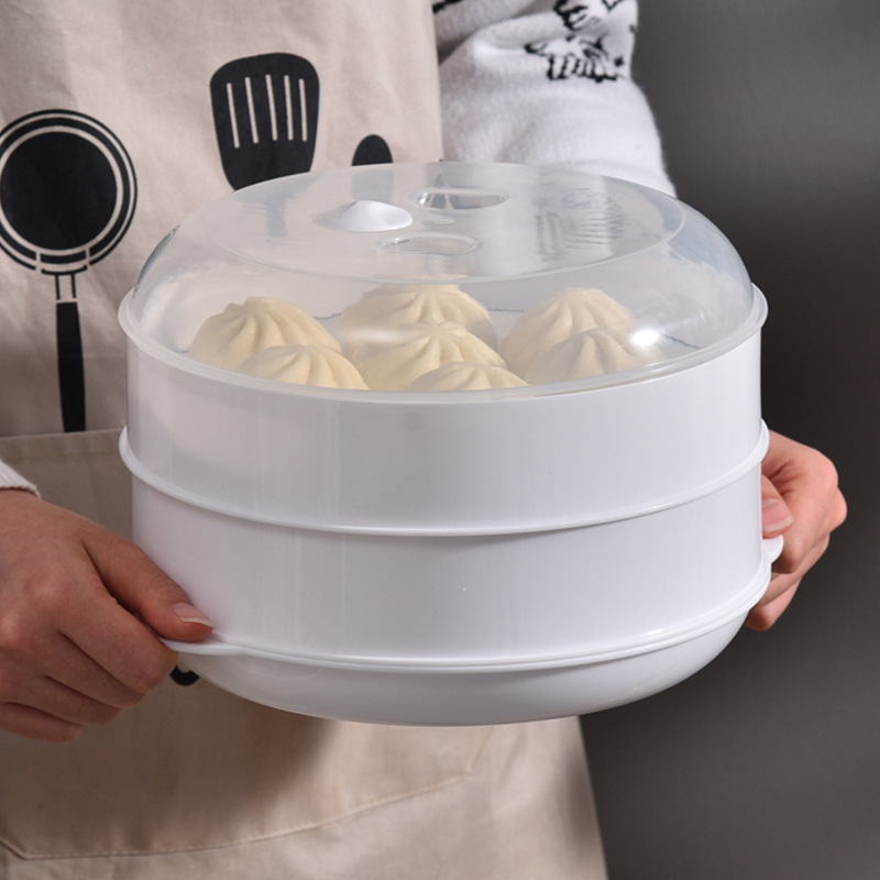 Microwave Oven Plastic Steamer Steamed Buns with Lid Heating Steaming Box Multi-Layer Creative Japanese round Steamer 0714