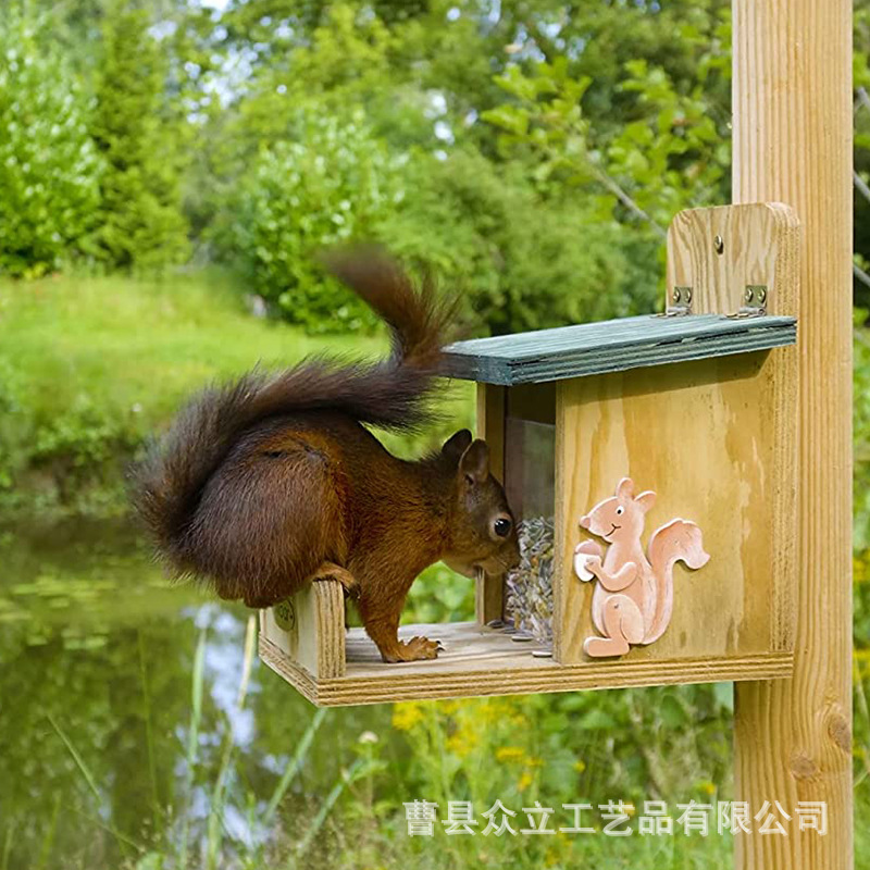 Wooden Hanging Squirrel Feeder Squirrel Feeding Box Garden Wooden Feeder Squirrel Nest Garden Pendant