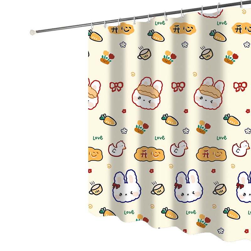 Cross-Border Shower Curtain Cartoon Extra Thick Opaque Polyester Fabrics Shower Curtain Manufacturer Hotel Hotel Waterproof Shower Curtain Wholesale