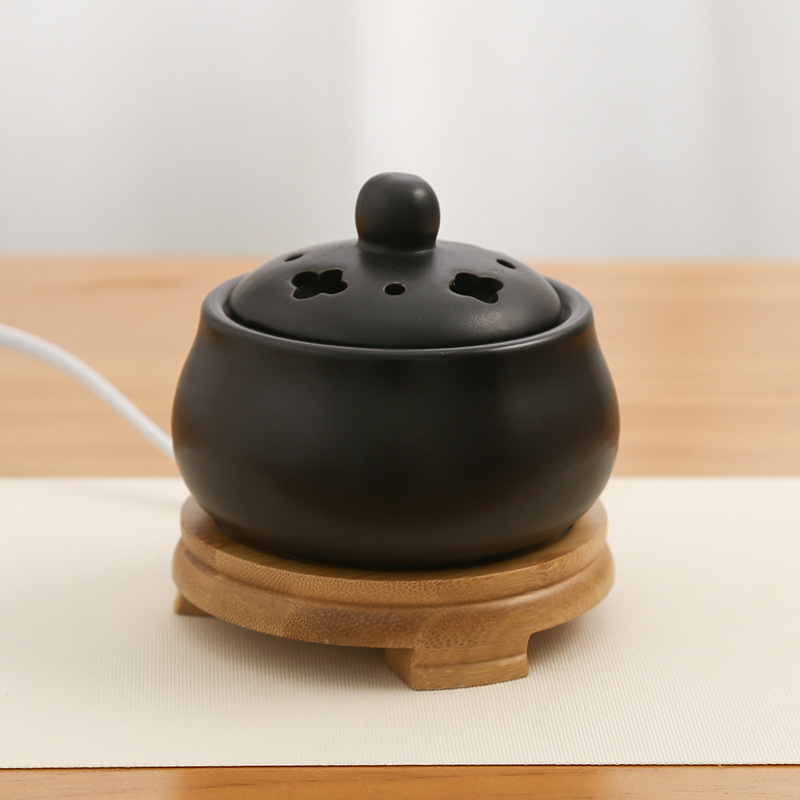 电香炉 定时调温 电香薰炉插电家用香薰炉精油炉陶瓷黑