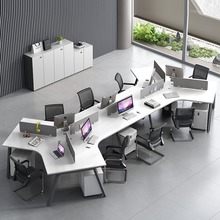 创意办公室职员办公桌3/4/5人位简约现代电脑卡座异形员工椅组合6