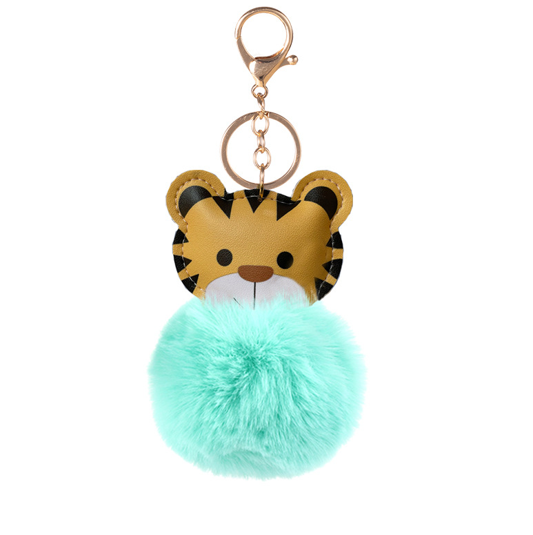 Cartoon Tiger Leather Plush Key Chain Tiger Year Doll Fur Ball Keychain Pendant Lady Bag Bag Charm Gift