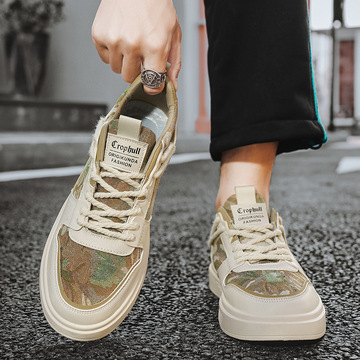 原宿风学生拼色低帮休闲板鞋韩版潮款系带平底鞋男士外穿运动单鞋