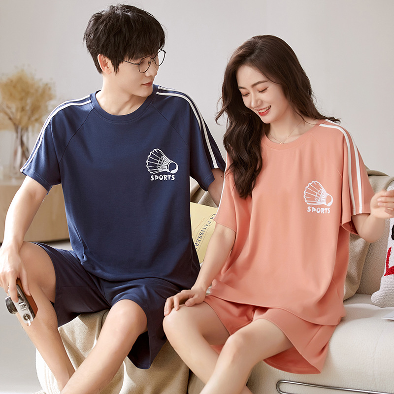 2023 New Couple Pajamas Men's and Women's Summer Thin Short Sleeve Shorts Large Size Outerwear Homewear Suit
