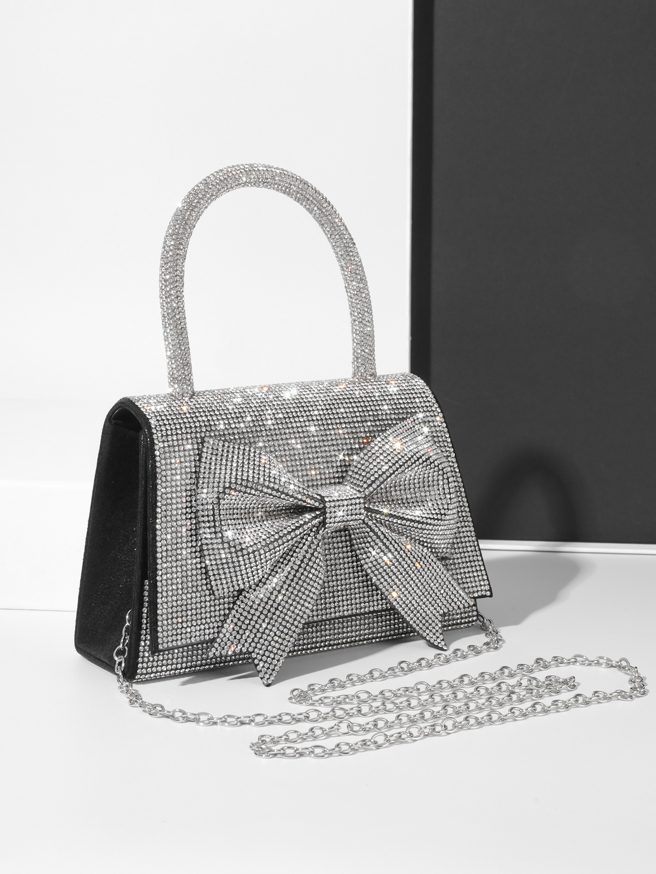 Cross-Border E-Commerce New Dinner Bag European and American Entry Lux Full Diamond Bow Handbag Shining Bridal Bags