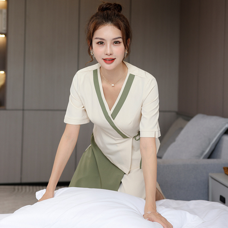 2022新款足浴足疗技师服中袖女泰式美容养生桑拿会所工作服2990