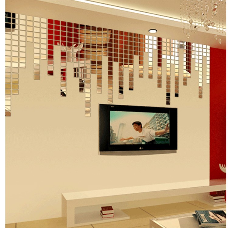 速卖通镜子马赛克客厅电视背景墙装饰贴创意亚克力水晶立体镜面贴