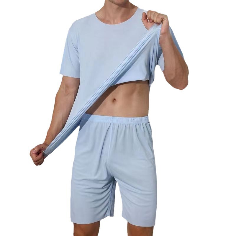 High-Grade Ice Silk round Neck Solid Color Short-Sleeved T-shirt Men's Summer Thin Ins Trendy Loose Sports and Leisure Shorts Suit