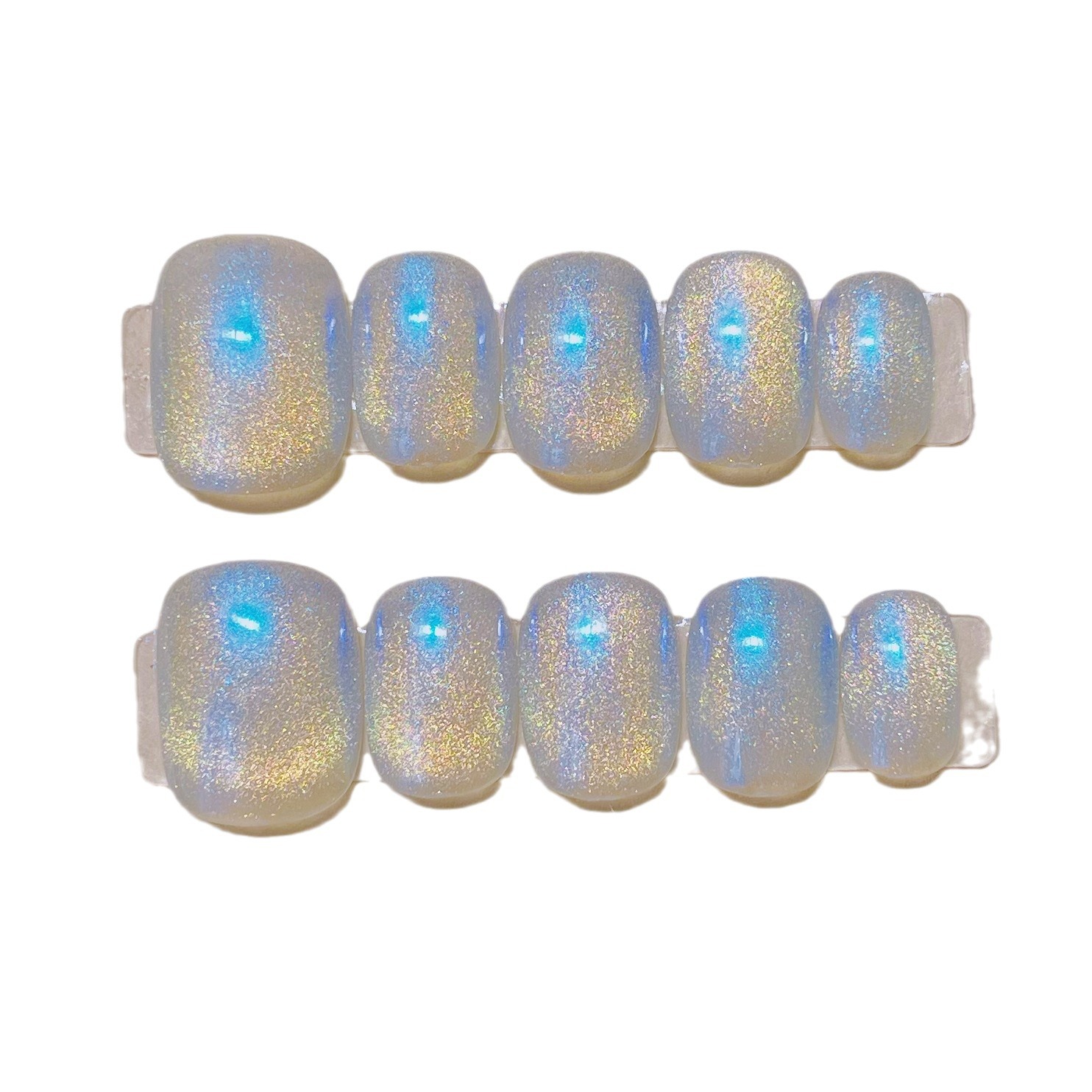 SP01-42 10 Pieces Phototherapy Hand-Worn Armor Hand-Made Crystal Cat's Eye Rhinestone Finished Product Nail Tips Wholesale