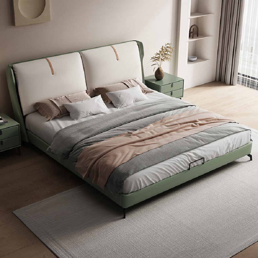 厂家批发皮床时尚主卧室意式极简1.8米双人松木框架软包科技布床