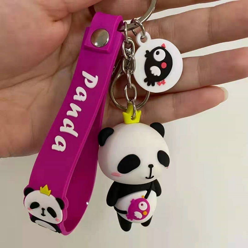 Pvc Flexible Glue Keychain Small Pendant Doll Wholesale Car Key Ring Ornaments Cute Panda Cartoon Key Button