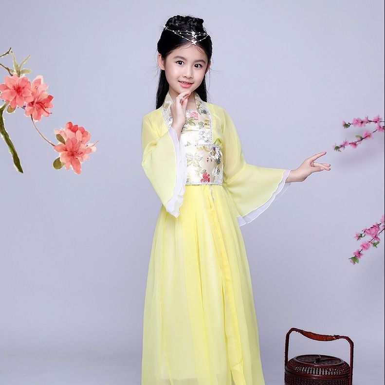 儿童古装小七仙女汉服公主裙古筝演出服唐装贵妃服装小女孩古装