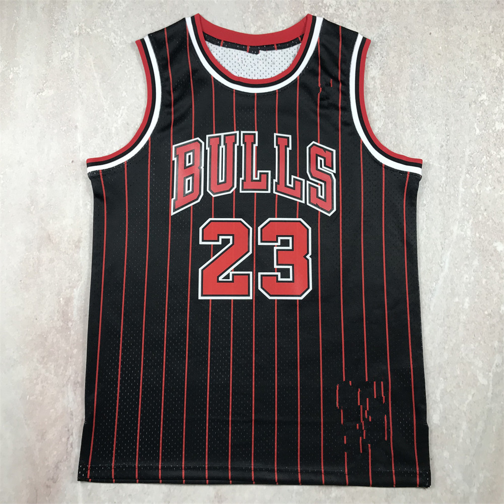 热压黑色条纹球衣公牛23号乔丹33皮蓬91罗德曼篮球服chicagobull