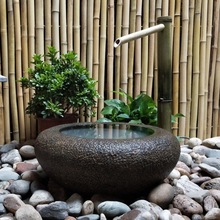 日式流水景观石钵庭院竹子流水户外园林装饰摆件水石盆石养鱼
