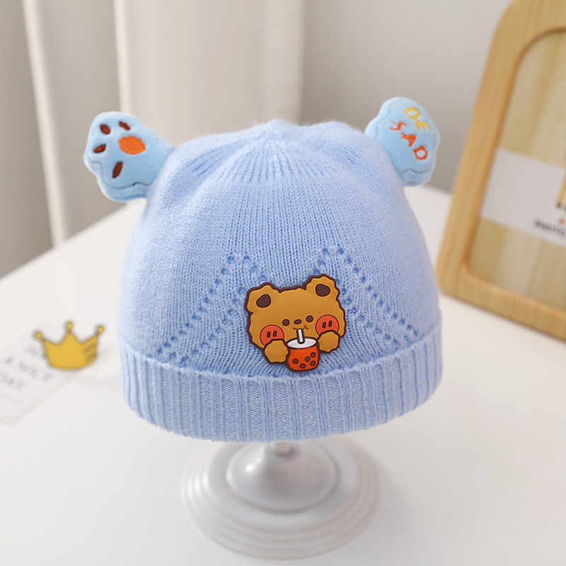 Baby Hat Autumn and Winter Fleece-Lined Knitting Bay Hat Baby Cute Bear Wool Earmuffs Hat Scarf Set Wholesale