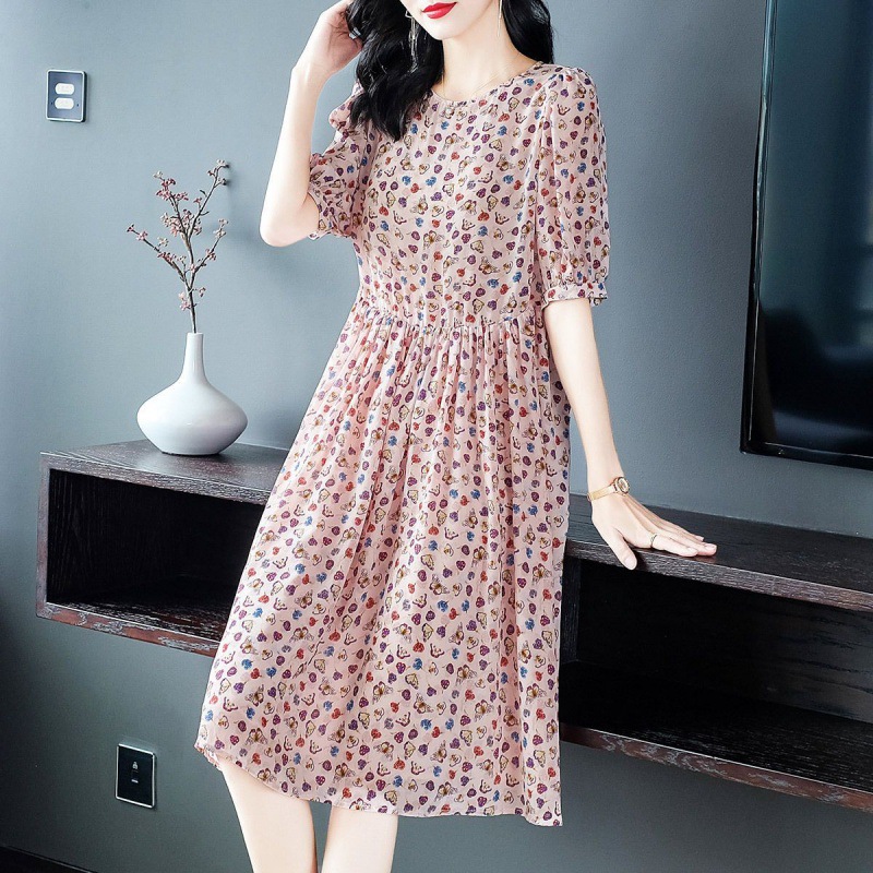 2023 Trendy Fashion Loose Slimming Women's Long below the Knee High-End Famous Brand Mulberry Silk Floral Skirt Silk Dress